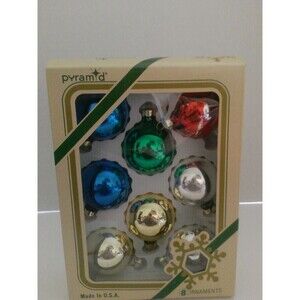 Pyramid brand glass Christmas ornaments 8 ornaments 2" multi color 1990 #2